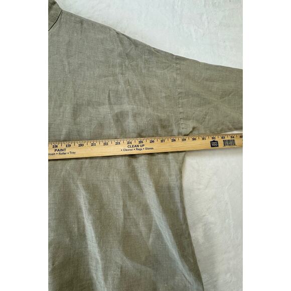 Eskandar Shirt Sz 0 Oatmeal Linen Mandarin Stand Collar Longer Back Blouse Top - Picture 6 of 11